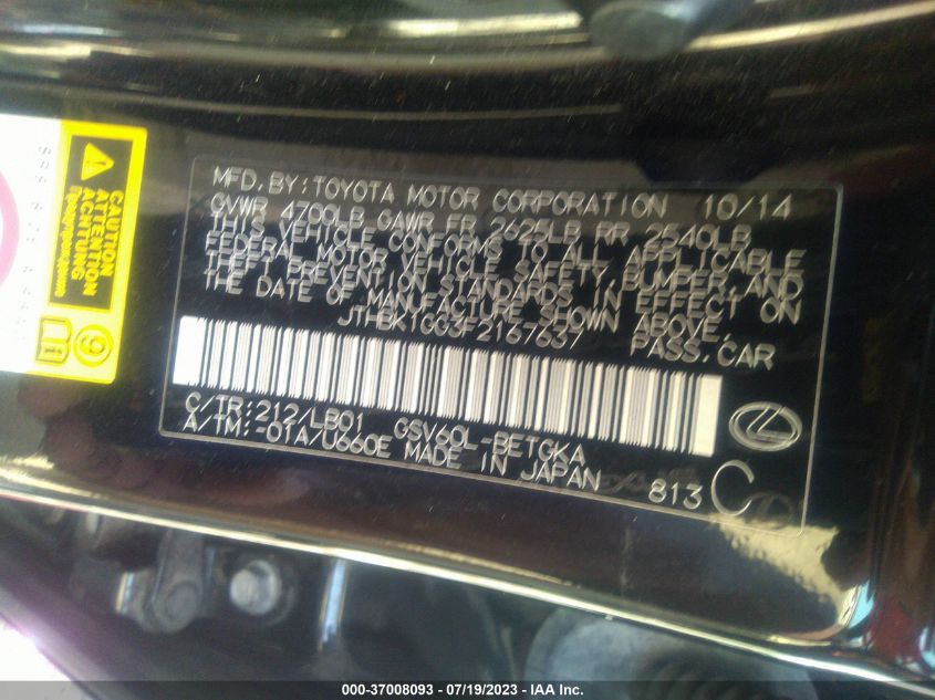 2015 LEXUS ES 350 - JTHBK1GG3F2167637