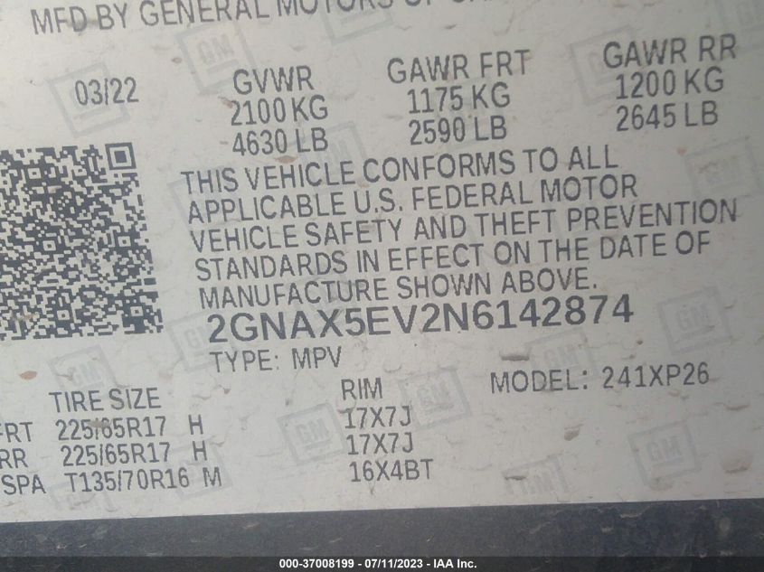 2022 CHEVROLET EQUINOX LS - 2GNAX5EV2N6142874