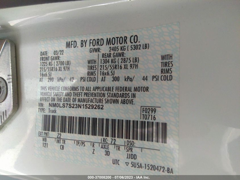 2022 FORD TRANSIT CONNECT VAN XL NM0LS7S23N1529262