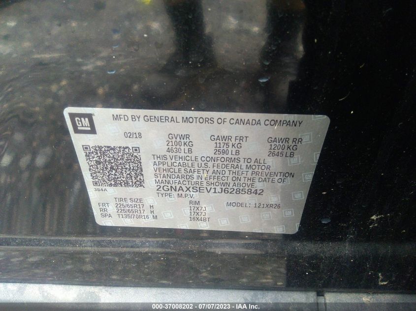 2018 CHEVROLET EQUINOX LT - 2GNAXSEV1J6285842