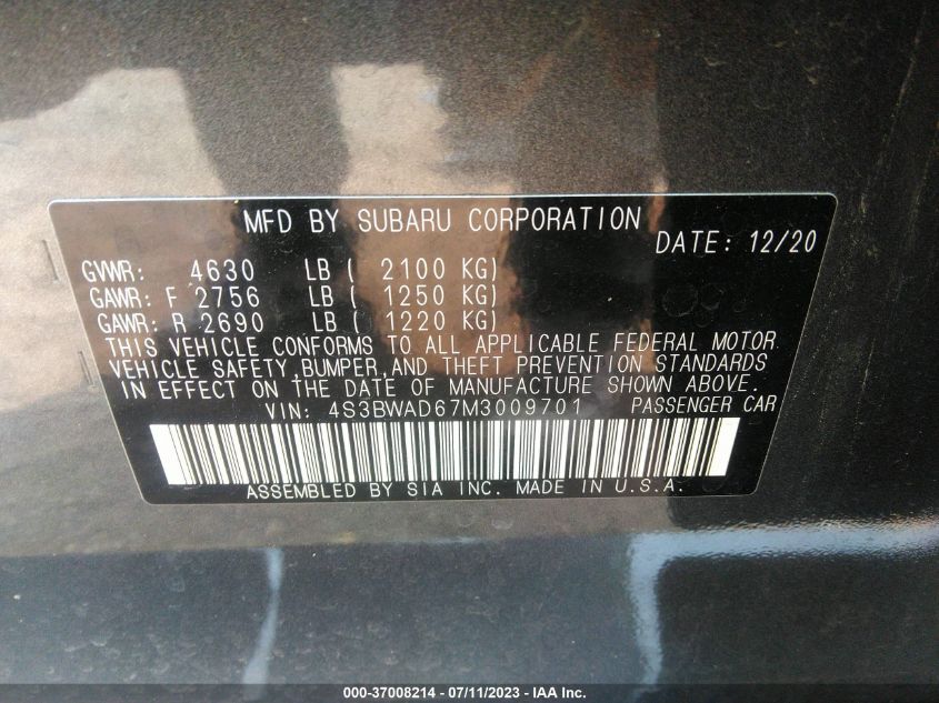 2021 SUBARU LEGACY PREMIUM - 4S3BWAD67M3009701