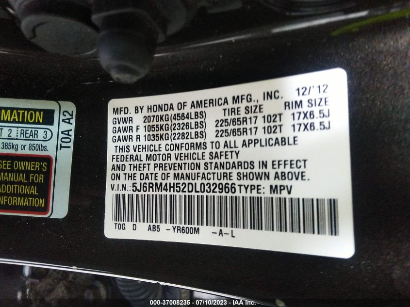 2013 HONDA CR-V EX - 5J6RM4H52DL032966