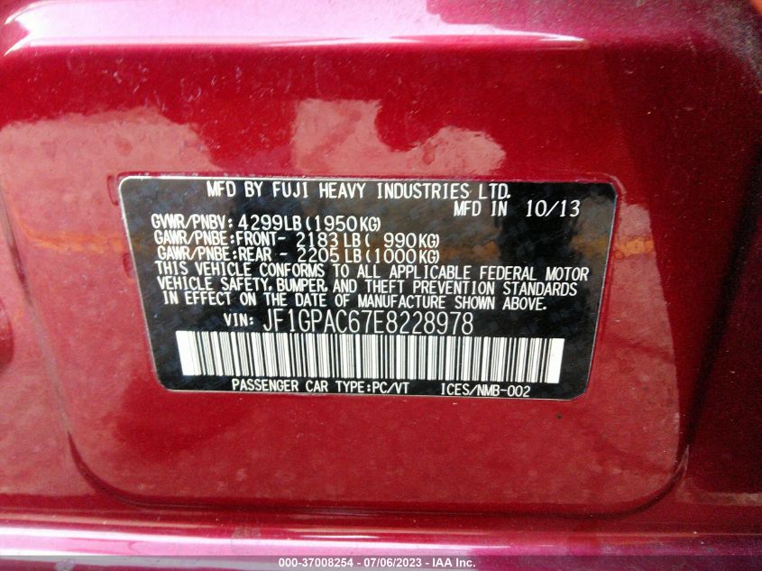 2014 SUBARU IMPREZA WAGON 2.0I PREMIUM - JF1GPAC67E8228978