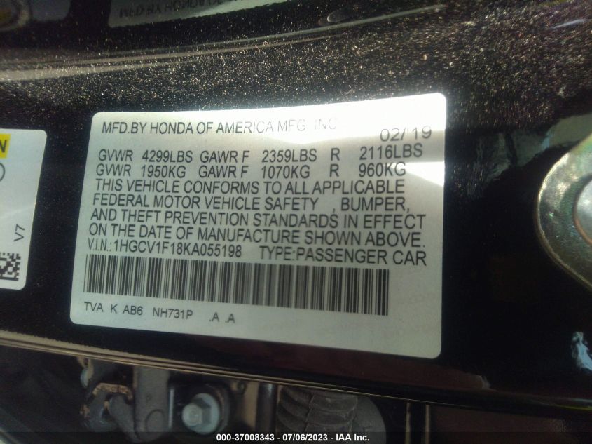 2019 HONDA ACCORD SEDAN LX 1.5T - 1HGCV1F18KA055198