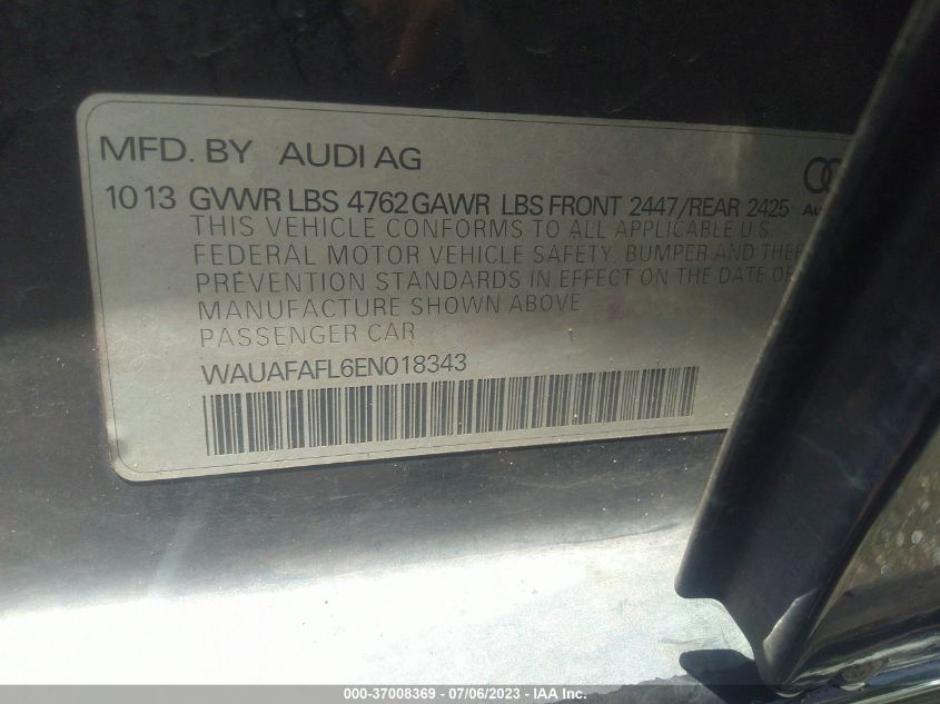 2014 AUDI A4 PREMIUM - WAUAFAFL6EN018343