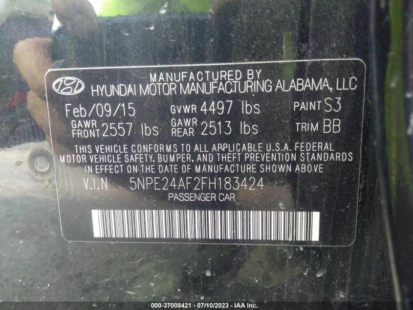 2015 HYUNDAI SONATA 2.4L SE - 5NPE24AF2FH183424