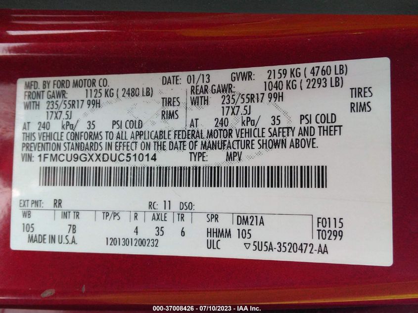 2013 FORD ESCAPE SE - 1FMCU9GXXDUC51014
