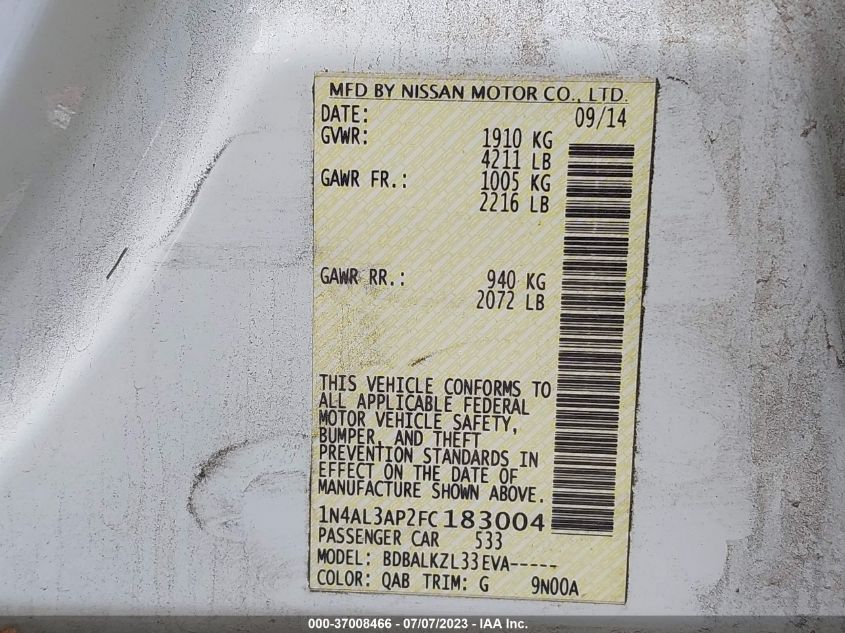 2015 NISSAN ALTIMA 2.5 SV - 1N4AL3AP2FC183004