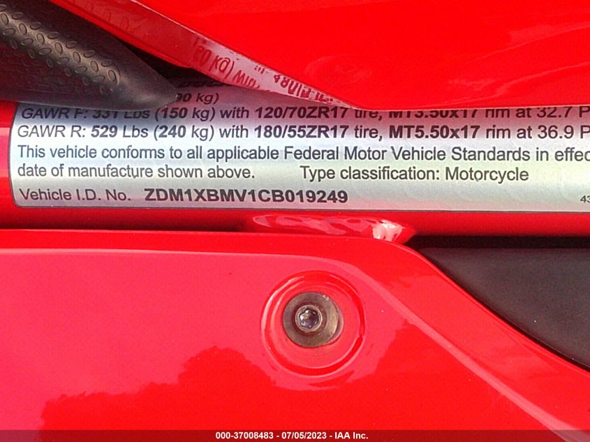 2012 DUCATI SUPERBIKE 848/848 EVO CORSE SE ZDM1XBMV1CB019249
