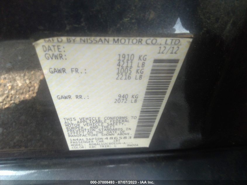 2013 NISSAN ALTIMA 2.5/S/SV/SL - 1N4AL3AP1DN486583