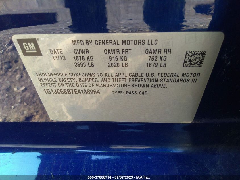 2014 CHEVROLET SONIC LT - 1G1JC6SB7E4138964