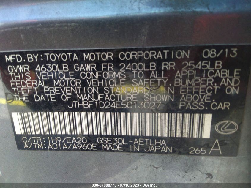 2014 LEXUS IS 250 - JTHBF1D24E5013027