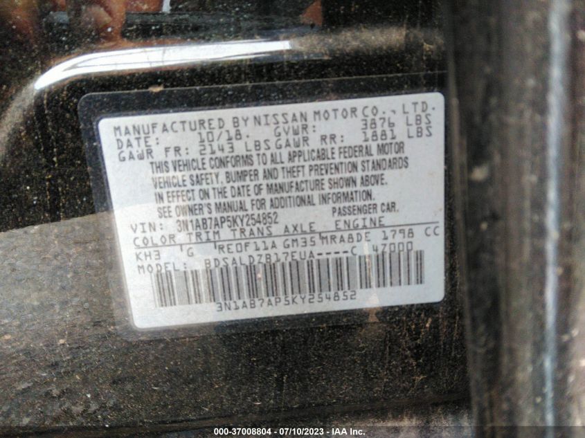 2019 NISSAN SENTRA SV - 3N1AB7AP5KY254852
