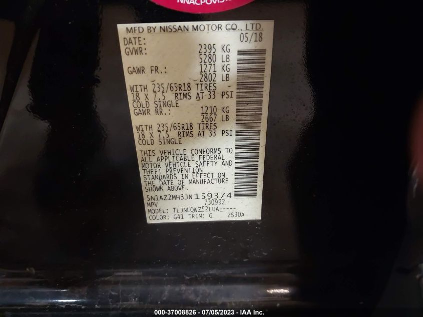 2018 NISSAN MURANO SV - 5N1AZ2MH3JN159374