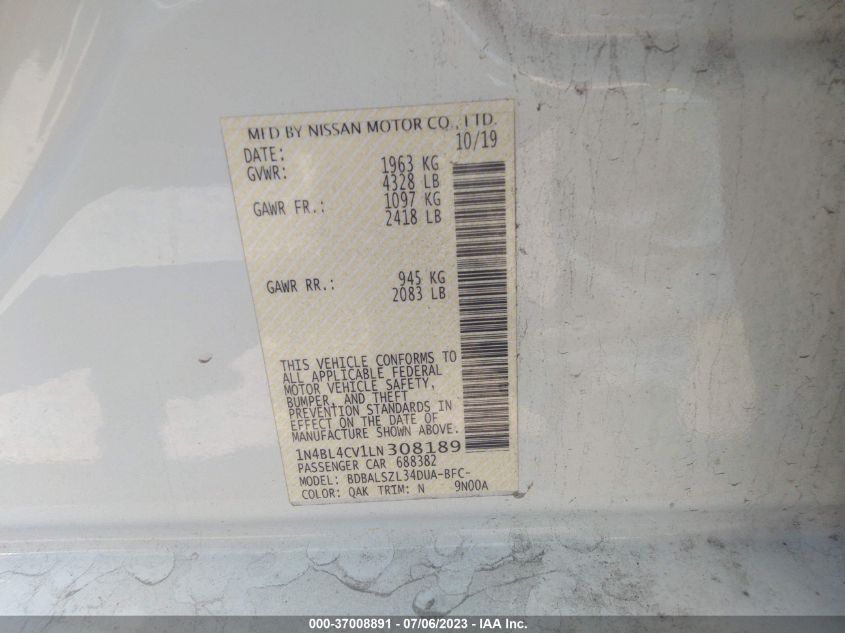 2020 NISSAN ALTIMA 2.5 SR - 1N4BL4CV1LN308189