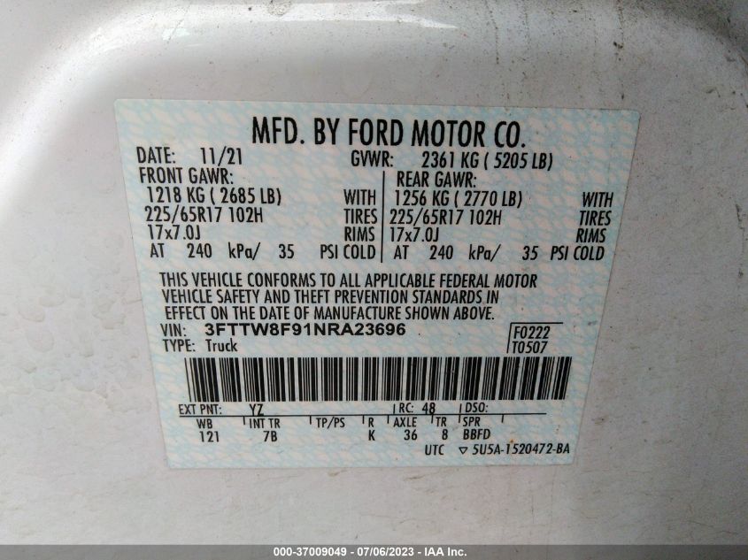 2022 FORD MAVERICK XL/XLT/LARIAT - 3FTTW8F91NRA23696