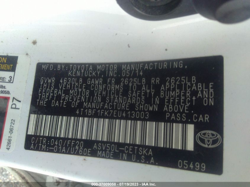 2014 TOYOTA CAMRY L/LE/XLE/SE/SE SPORT - 4T1BF1FK7EU413003