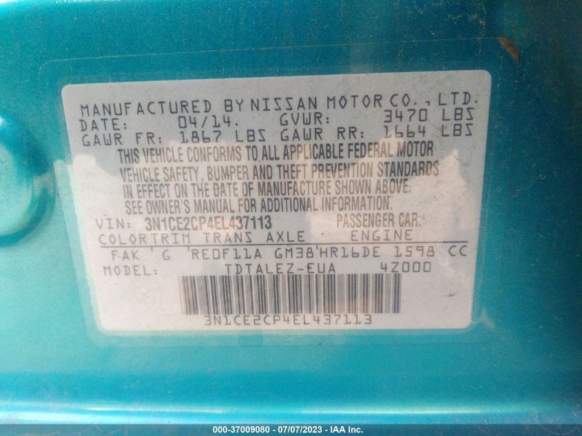 2014 NISSAN VERSA NOTE S/S PLUS/SV/SL - 3N1CE2CP4EL437113