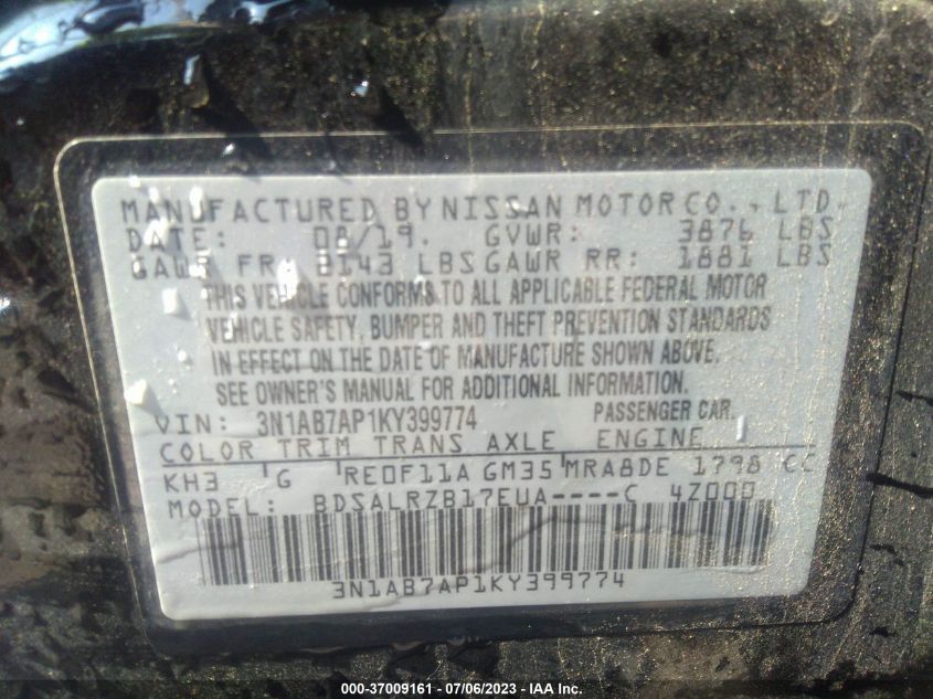 2019 NISSAN SENTRA SR - 3N1AB7AP1KY399774