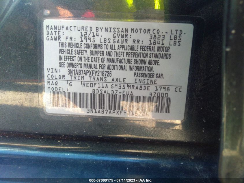 2015 NISSAN SENTRA SV - 3N1AB7APXFY218726