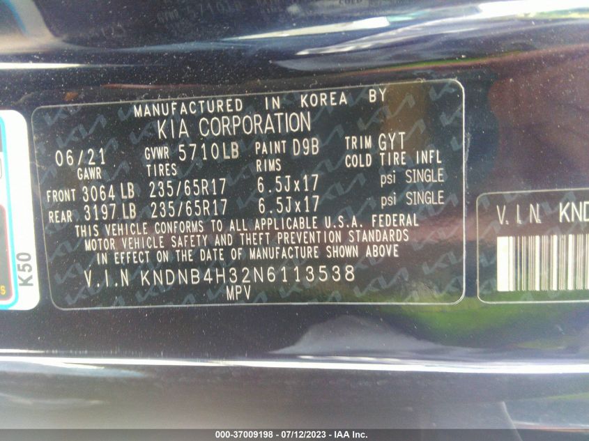 2022 KIA CARNIVAL LXS KNDNB4H32N6113538