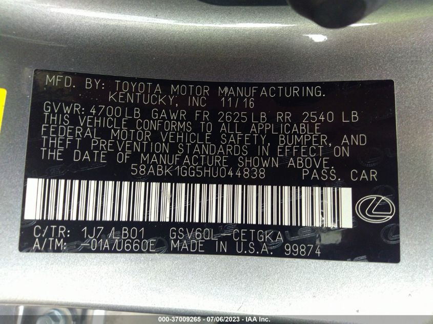 2017 LEXUS ES 350 - 58ABK1GG5HU044838