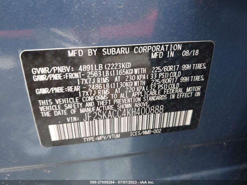 2019 SUBARU FORESTER - JF2SKACC4KH400888