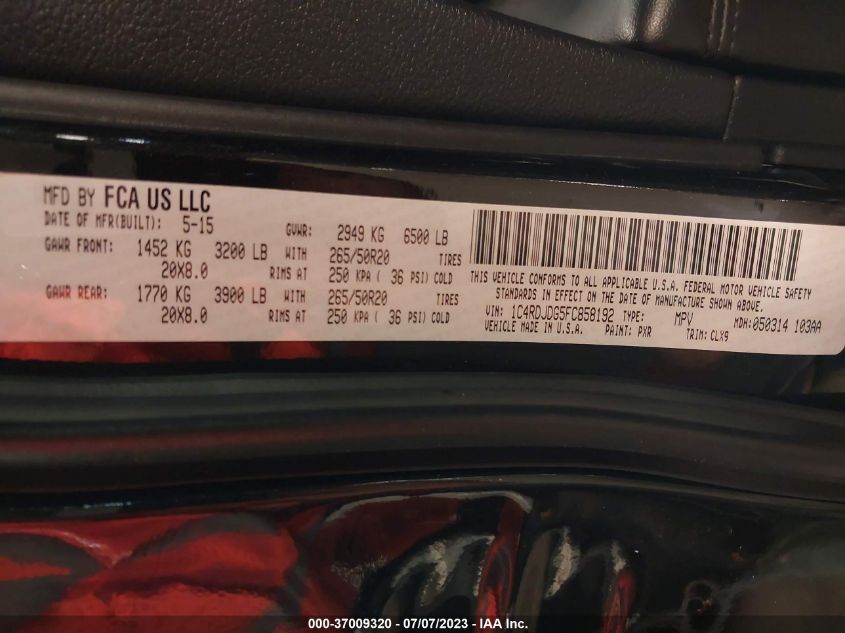 2015 DODGE DURANGO LIMITED - 1C4RDJDG5FC858192