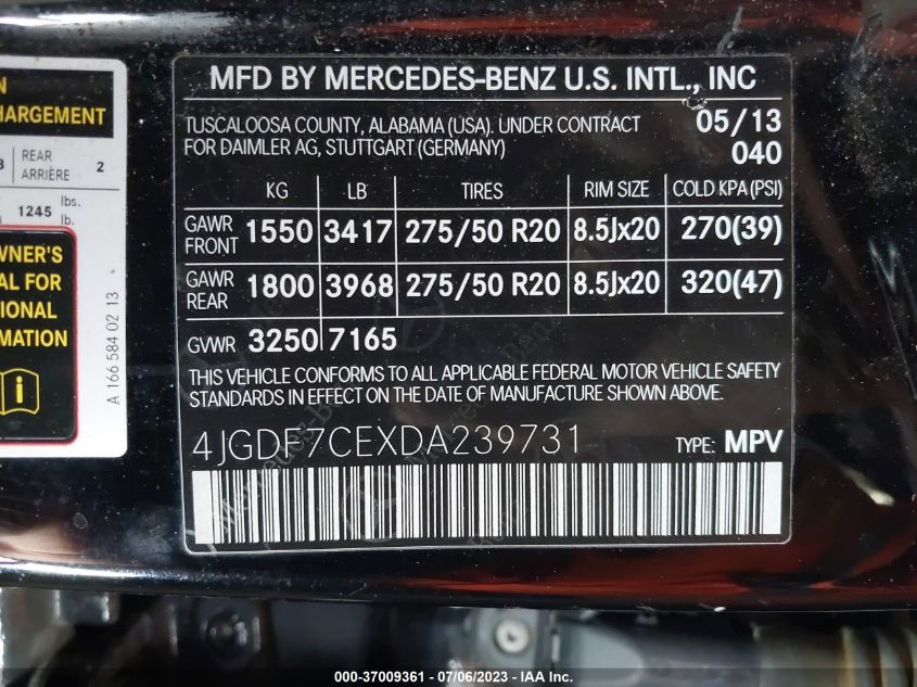 2013 MERCEDES-BENZ GL-CLASS GL 450 4JGDF7CEXDA239731