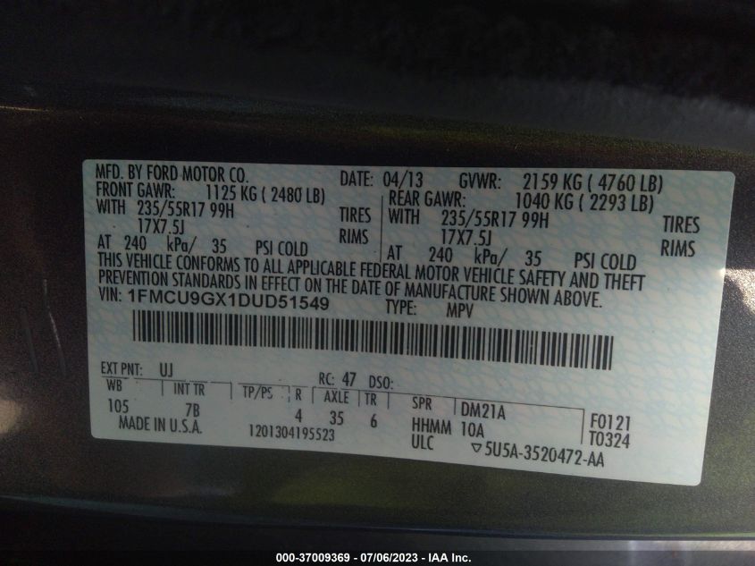 2013 FORD ESCAPE SE - 1FMCU9GX1DUD51549