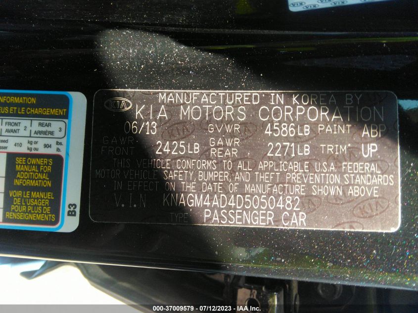 2013 KIA OPTIMA HYBRID LX - KNAGM4AD4D5050482