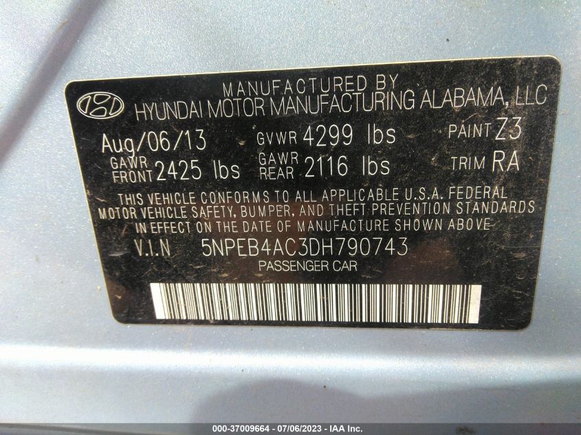 2013 HYUNDAI SONATA GLS - 5NPEB4AC3DH790743