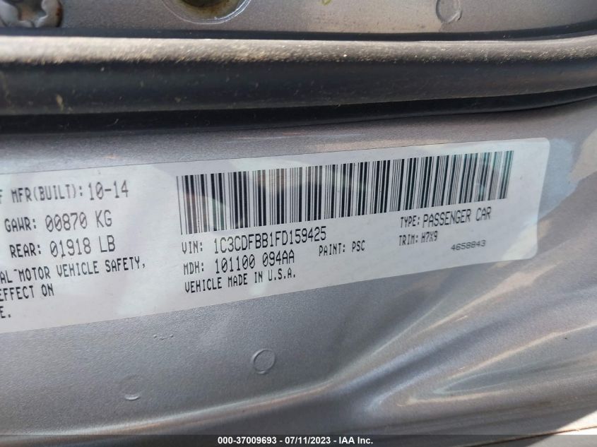 2015 DODGE DART SXT - 1C3CDFBB1FD159425
