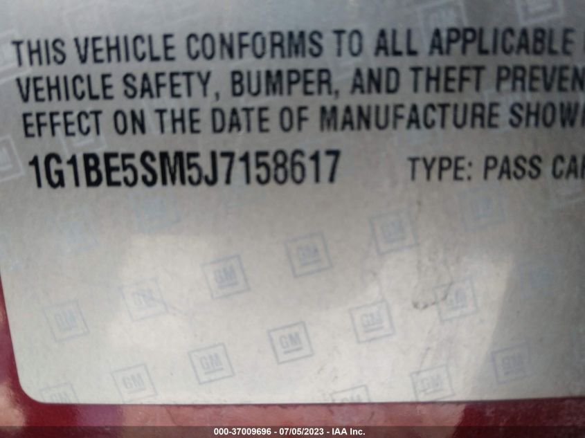 2018 CHEVROLET CRUZE LT - 1G1BE5SM5J7158617