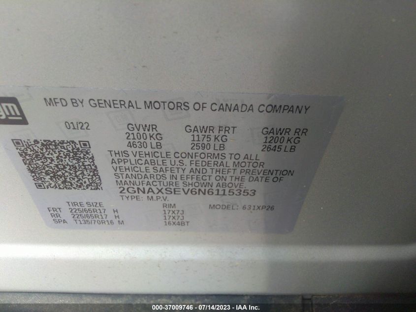 2022 CHEVROLET EQUINOX LS - 2GNAXSEV6N6115353