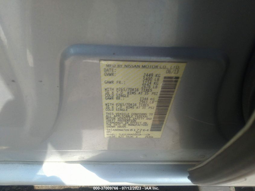 2013 NISSAN XTERRA S - 5N1AN0NW7DN817764