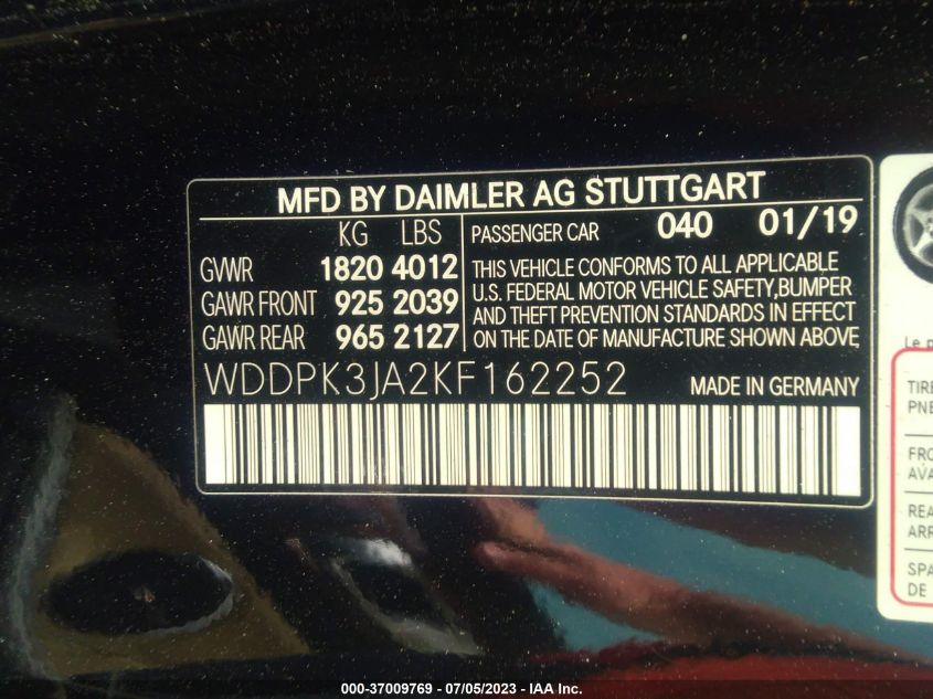 2019 MERCEDES-BENZ SLC SLC 300 - WDDPK3JA2KF162252