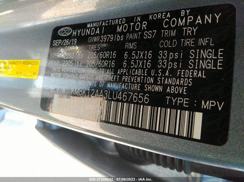 2020 HYUNDAI KONA SE - KM8K12AA3LU467656
