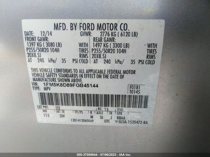2015 FORD EXPLORER XLT - 1FM5K8D89FGB45144