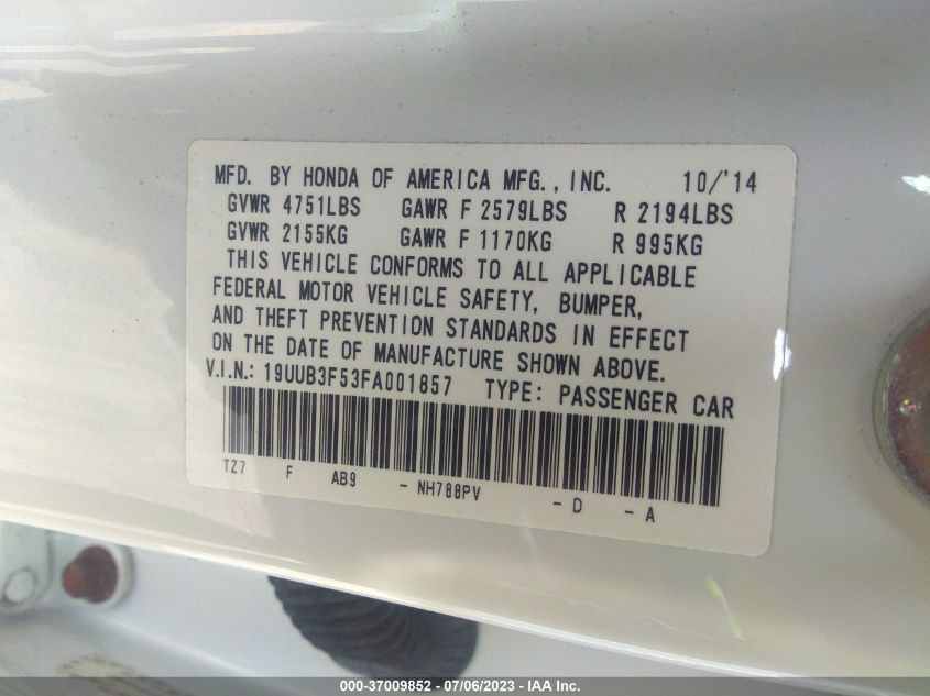2015 ACURA TLX TECH - 19UUB3F53FA001857