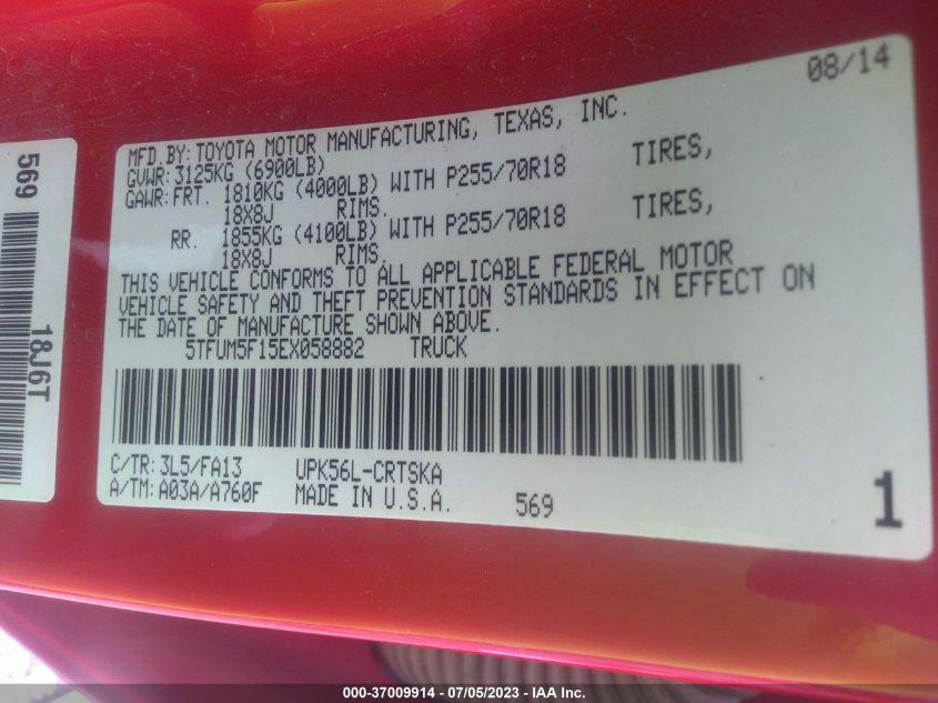 2014 TOYOTA TUNDRA 4WD TRUCK SR/SR5 - 5TFUM5F15EX058882