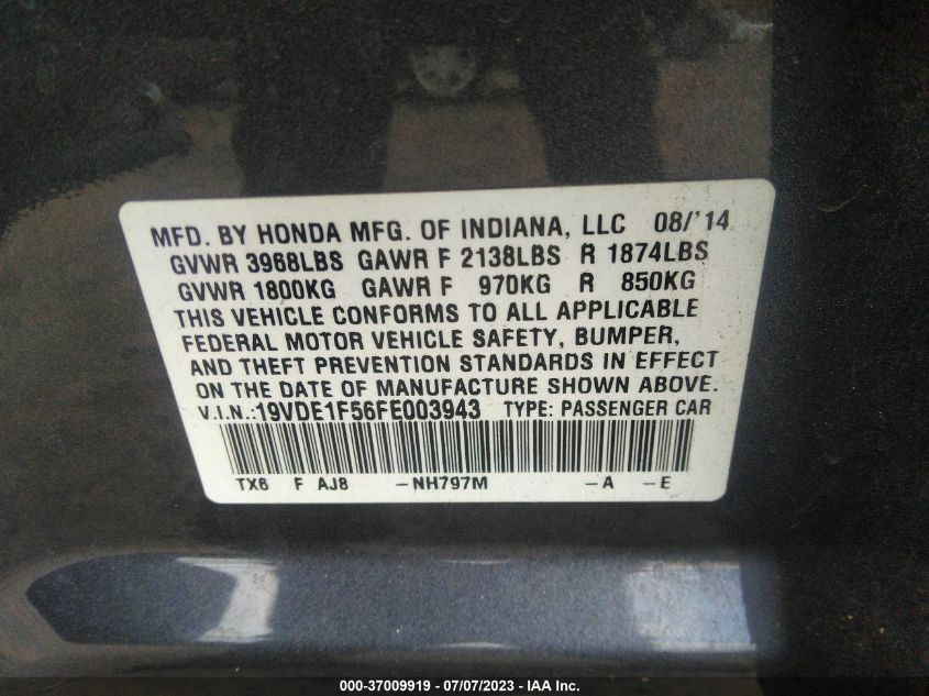 2015 ACURA ILX PREMIUM PKG - 19VDE1F56FE003943