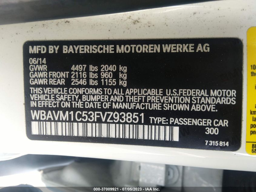 2015 BMW X1 SDRIVE28I - WBAVM1C53FVZ93851