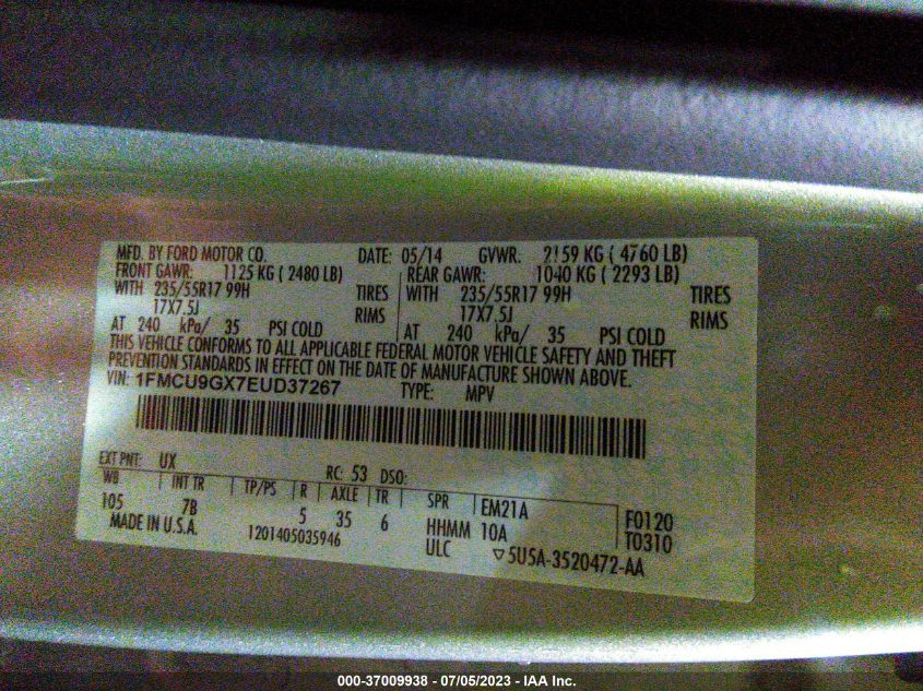 2014 FORD ESCAPE SE - 1FMCU9GX7EUD37267