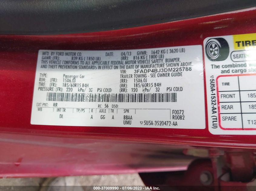 2013 FORD FIESTA SE - 3FADP4BJ3DM225788