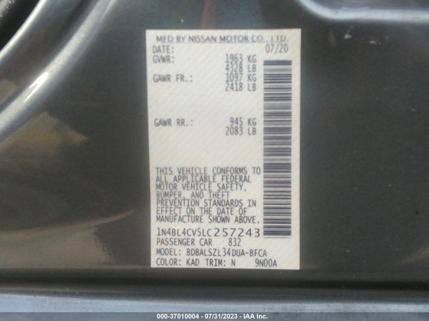 2020 NISSAN ALTIMA 2.5 SR - 1N4BL4CV5LC257243