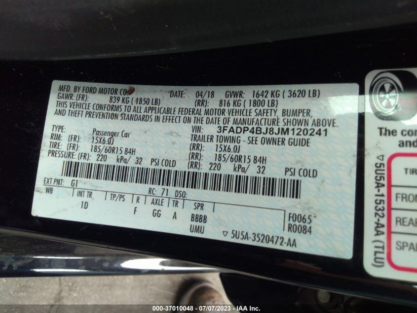 2018 FORD FIESTA SE - 3FADP4BJ8JM120241