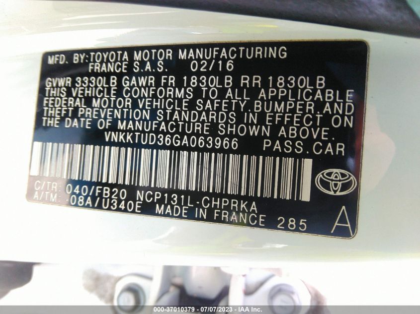 2016 TOYOTA YARIS L/SE/LE - VNKKTUD36GA063966