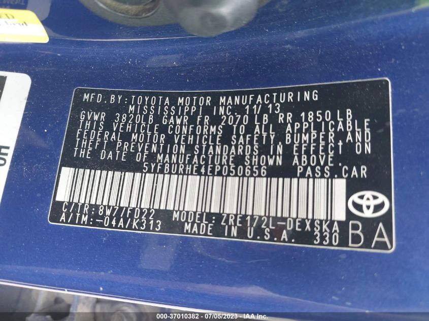 2014 TOYOTA COROLLA S - 5YFBURHE4EP050656