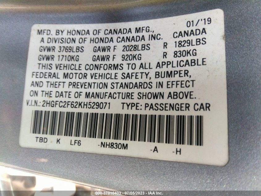 2019 HONDA CIVIC SEDAN LX - 2HGFC2F62KH529071